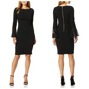 [NWT] Black Calvin Klein Sheath Chiffon Bell Sleeves